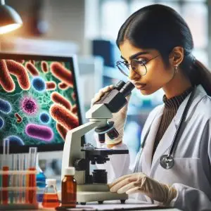 Microbiologist Looking at NTM under microscope