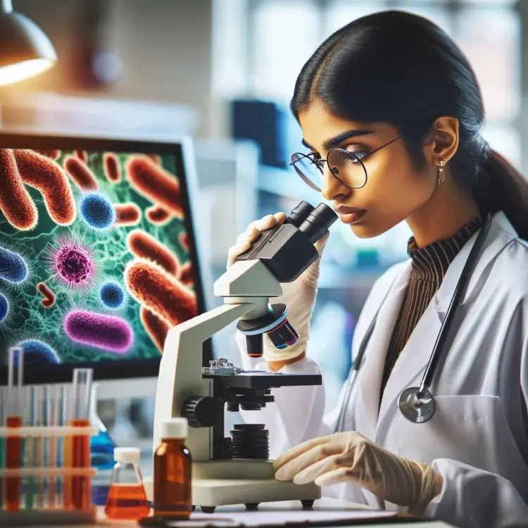 Microbiologist Looking at NTM under microscope