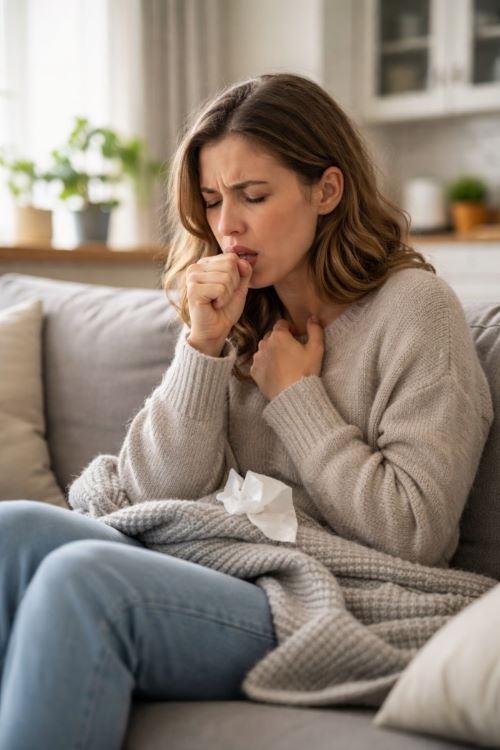 lady coughing